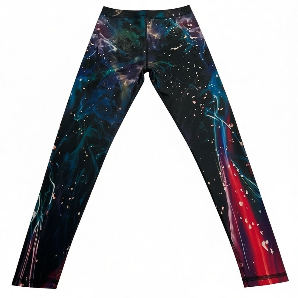 Terez Cosmic Swirl Galaxy Leggings, Celestial Night Sky Print, Luxe Size Small